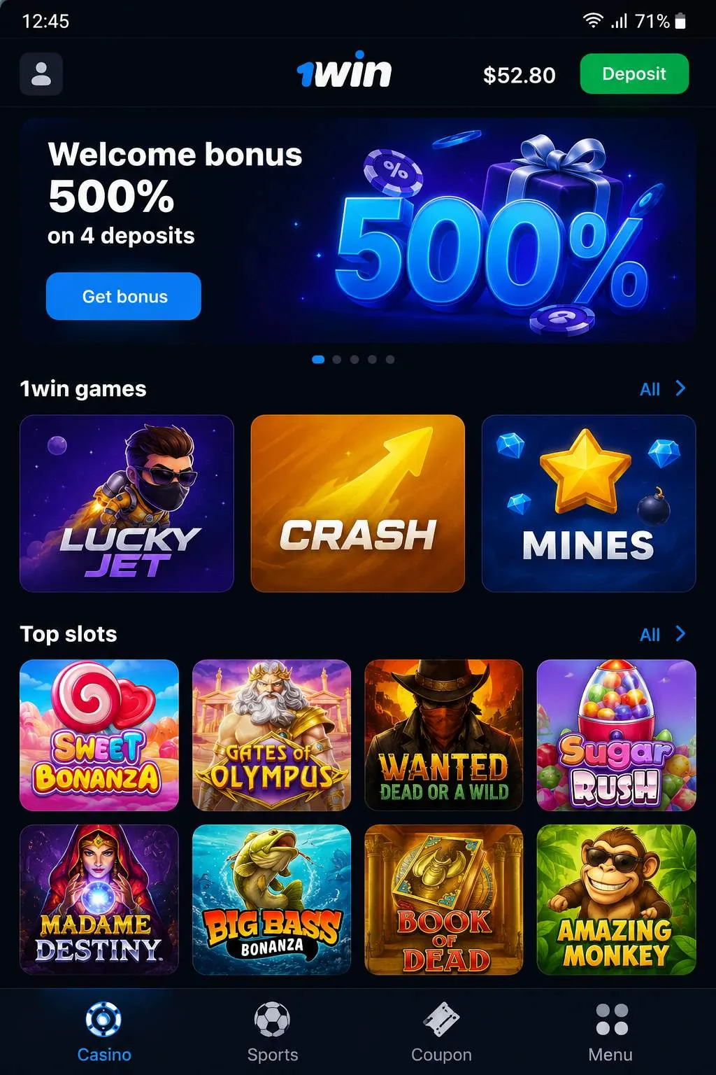 1win app on every screen – Android APK, iOS shortcut and Windows client