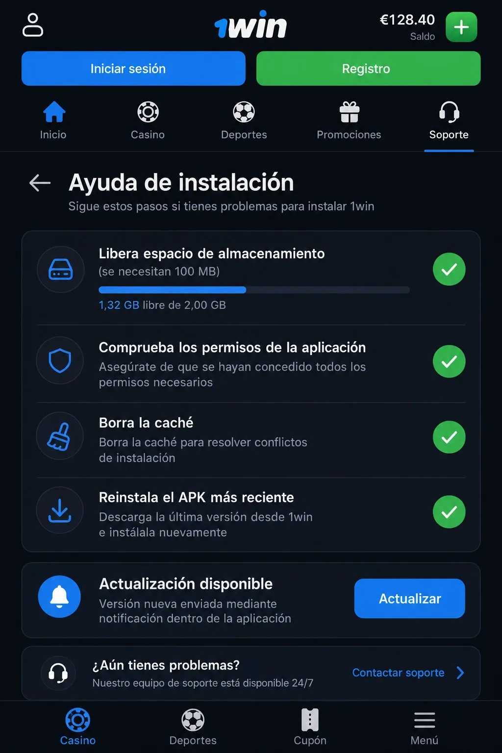1win app — fallos de instalación y arreglos rápidos en Android
