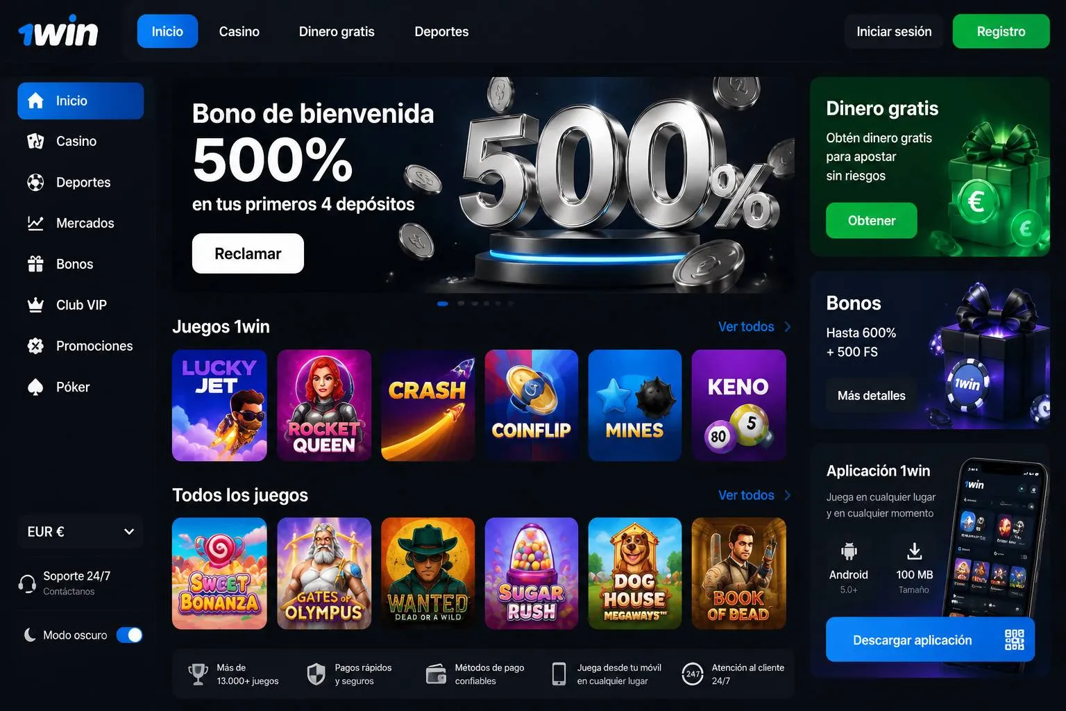 1win casino — una sola cuenta para casino, apuestas y juegos crash